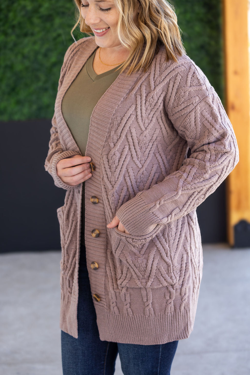 Brooks Button Sweater Cardigan - Light Mocha